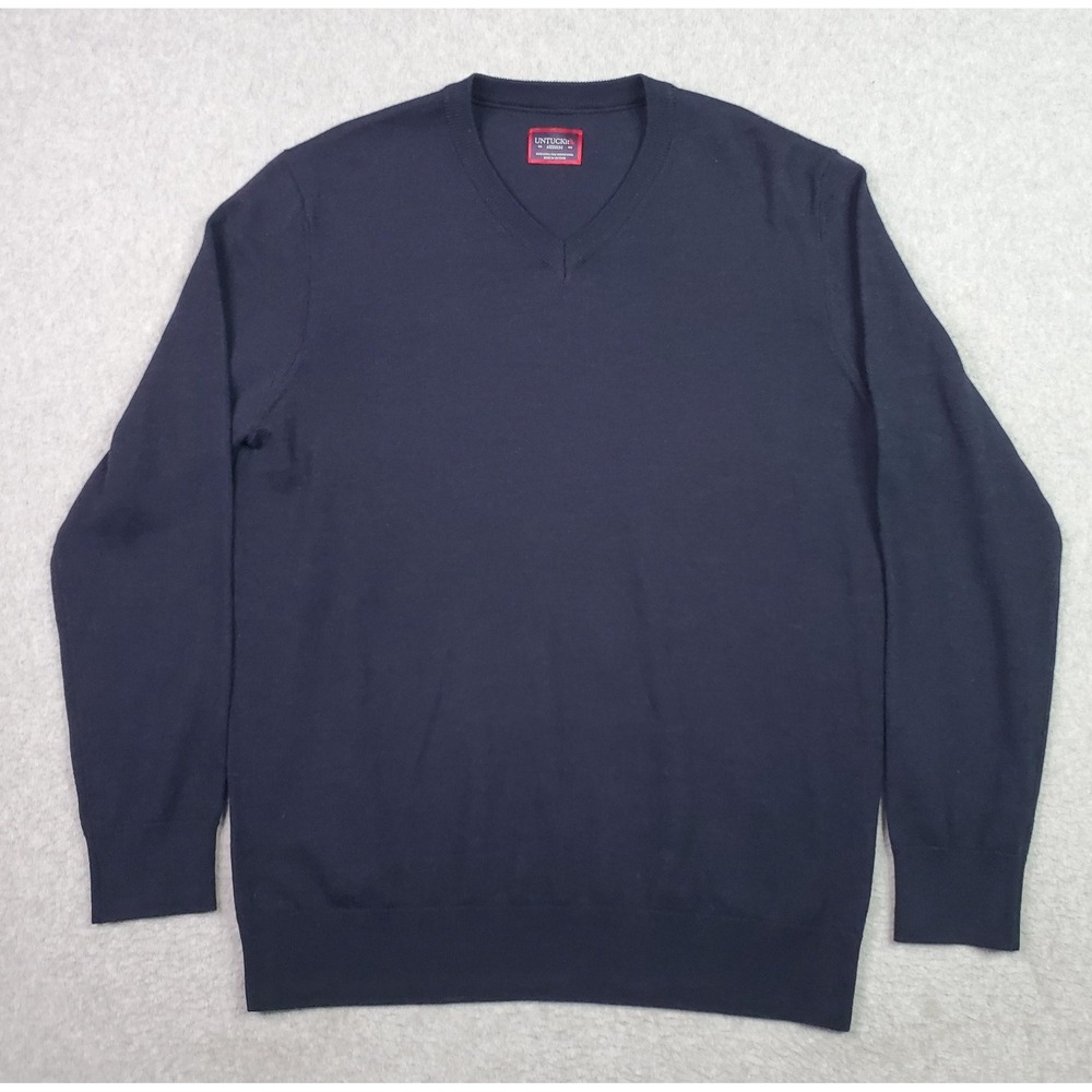 UNTUCKit Sweater Mens Medium Navy Spitler V Neck Merino Wool Pullover Knit